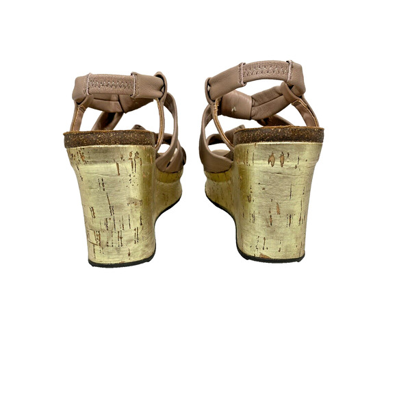 OTBT Far Side Platform Wedge Sandal Knotted Neutral Brown Taupe Leather Size 8.5 - Picture 4 of 10